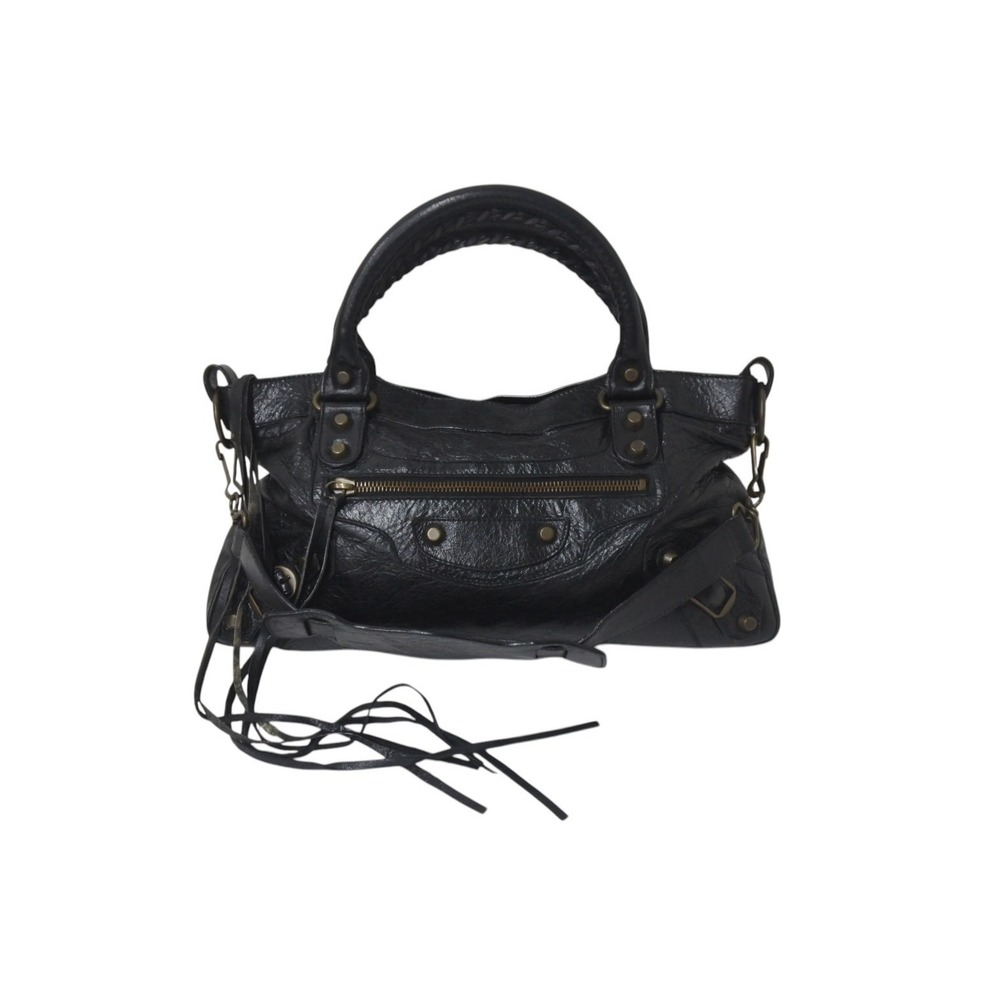 BALENCIAGA City Handbag One Shoulder Hobo Bag Black Leather Gold - Picture 1 of 8